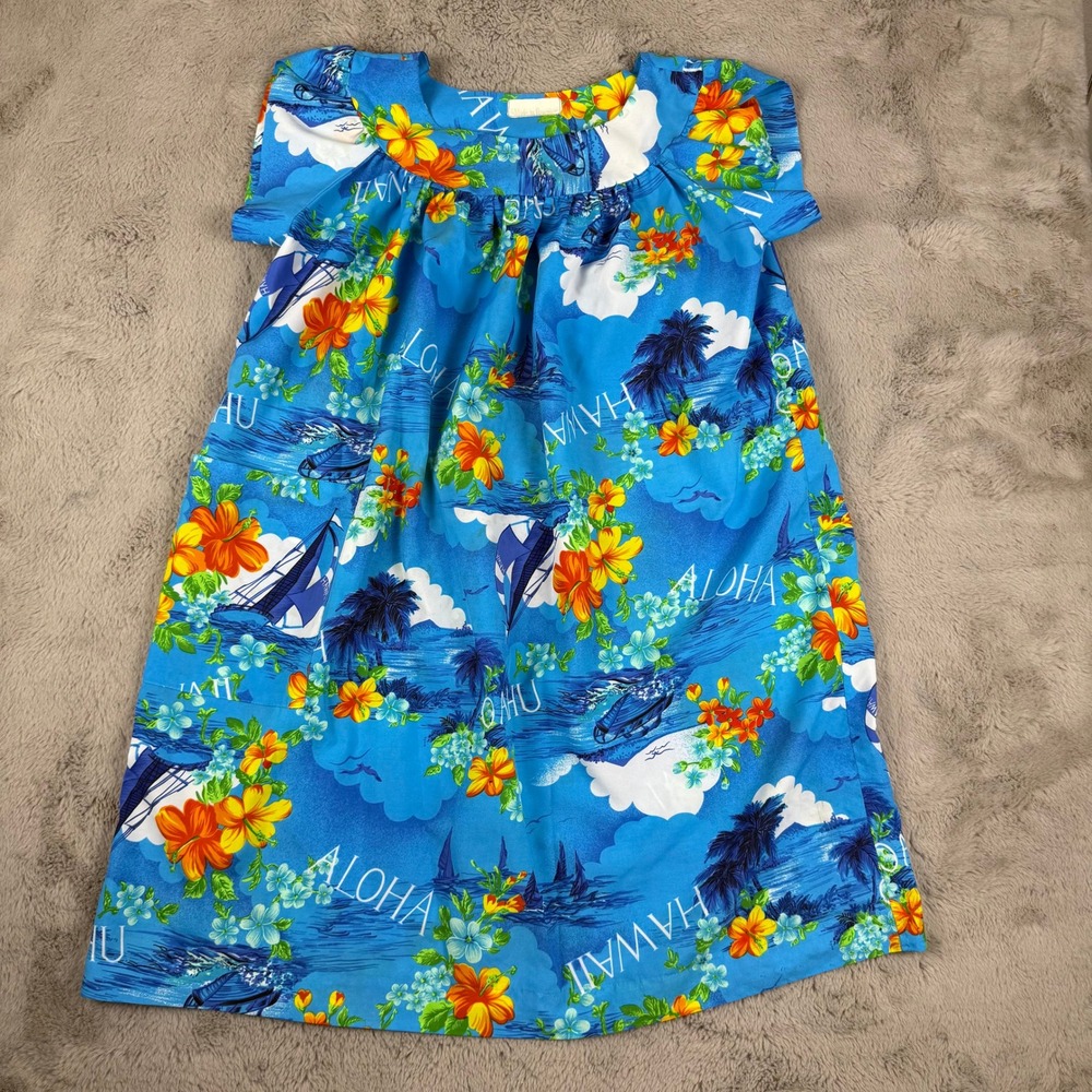 Vintage Made in Hawaii Aloha‎ Dress Floral Print Island Cruise Dress Size L